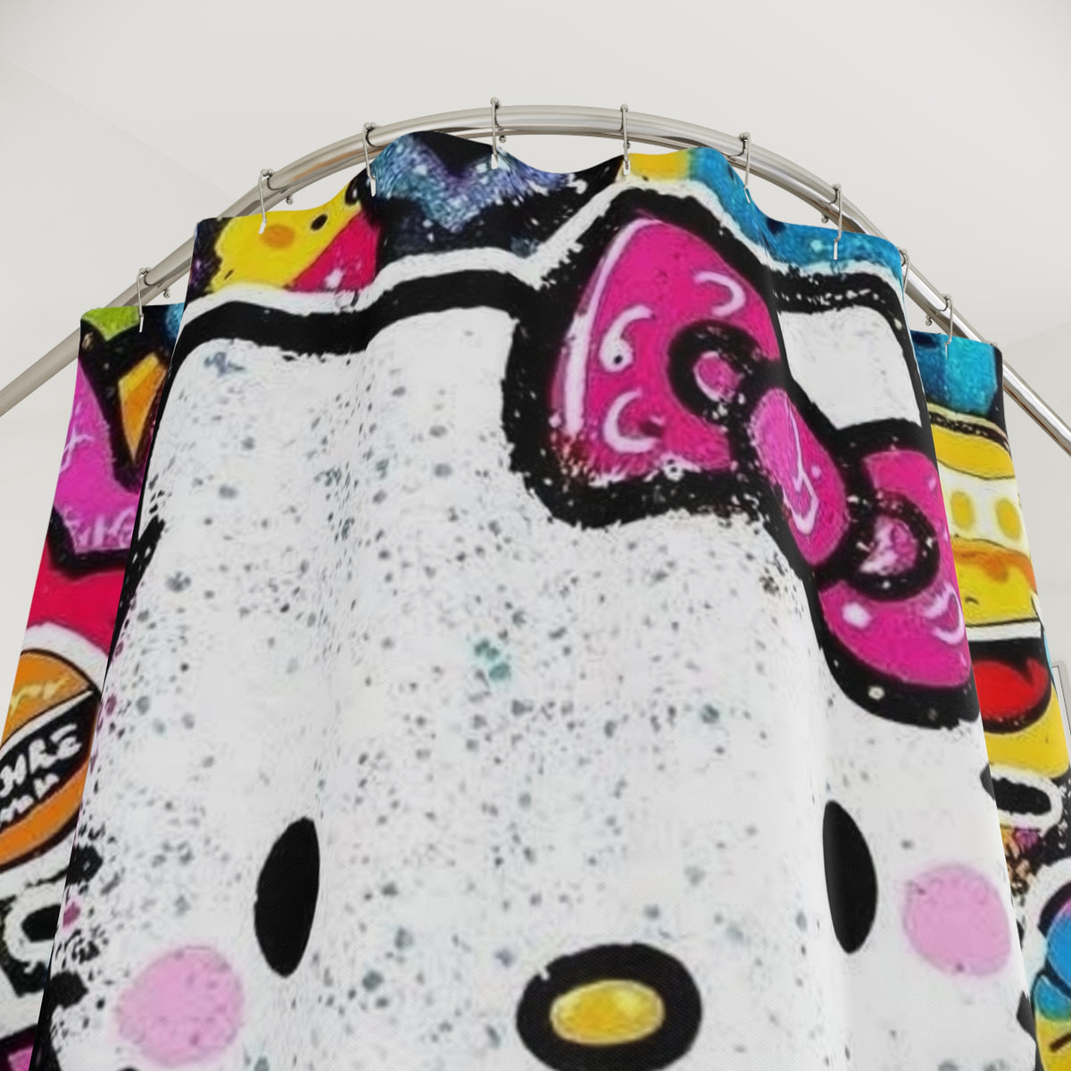 Hello Kitty Graffiti Shower Curtain — Colorful Street Art Bath Decor