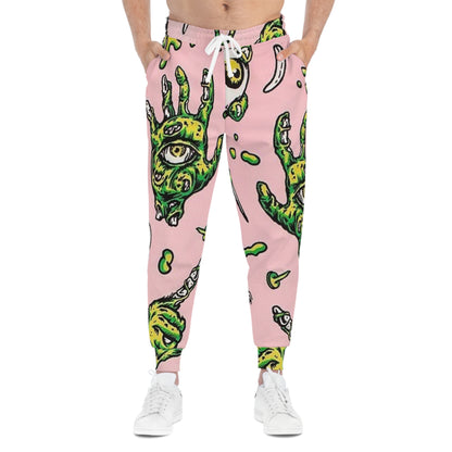 Graphic Joggers — Pink Zombie Hand All-Over Print Athletic Pants
