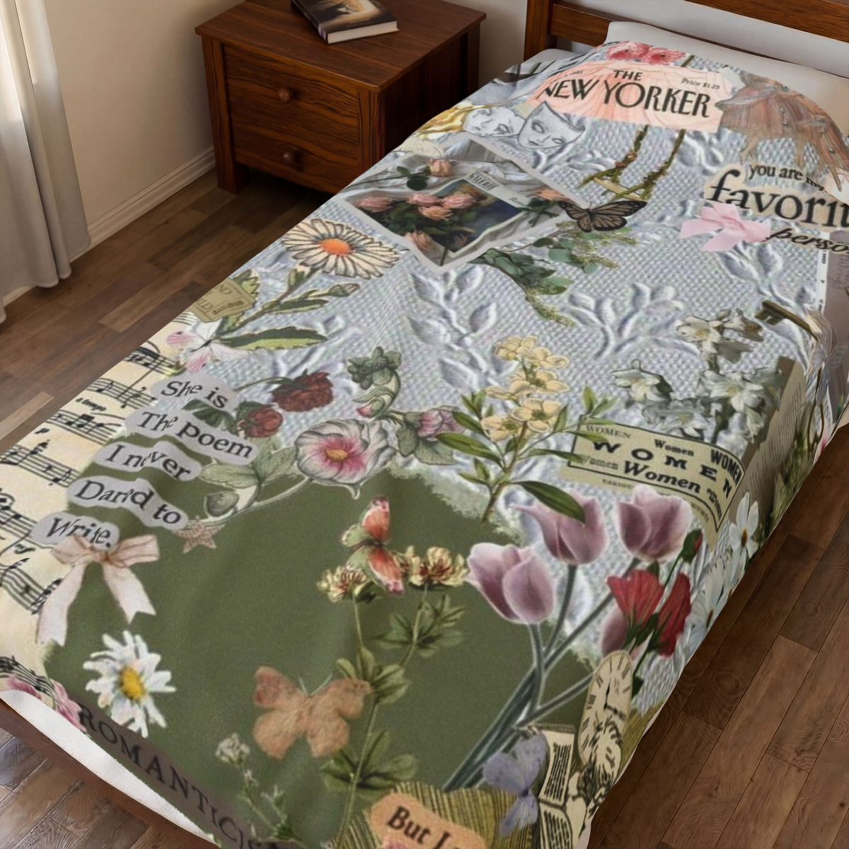 Velveteen Plush Blanket — Vintage Floral Collage Throw