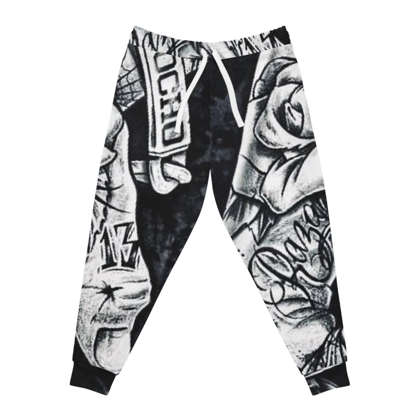 Black & White Tattoo Art Joggers – All-Over Print Athletic Pants