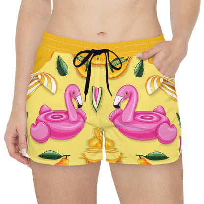 Summer Vibes Women's Casual Shorts with Flamingo and Fruit Print