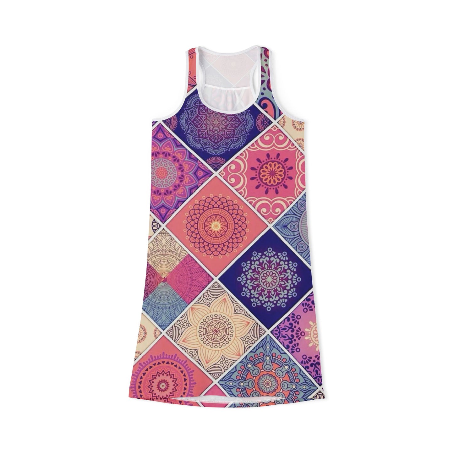 Colorful Geometric Boho Patchwork Women’s Racerback Sundress