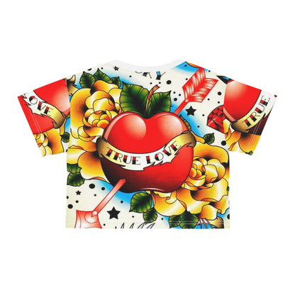 True Love Graphic Crop Tee - Vintage Floral Design
