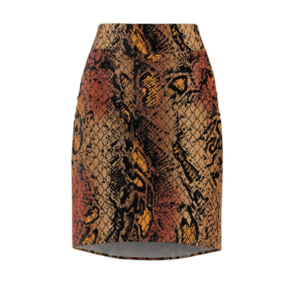 Snake Print Pencil Skirt — Brown & Rust All-Over Pattern