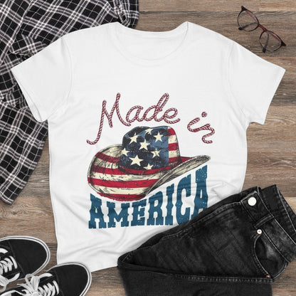 Made in America Women's Midweight Cotton Tee, Patriotic Shirt, Independence Day Tee, Comfortable Graphic T-Shirt, American Pride Top