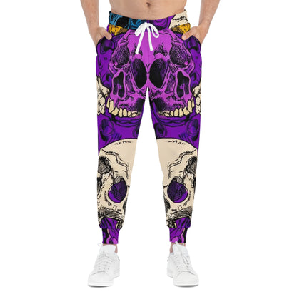 Skull Pop Art Athletic Joggers - Colorful Retro Skull Print