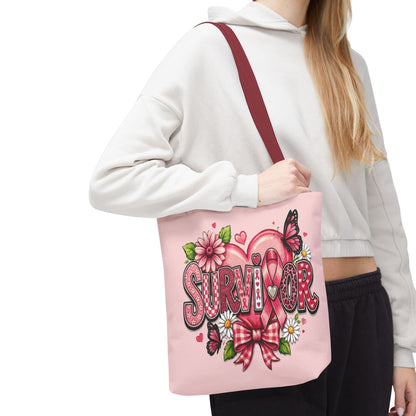 Survivor Pink Ribbon Tote Bag – Breast Cancer Awareness Floral Tote