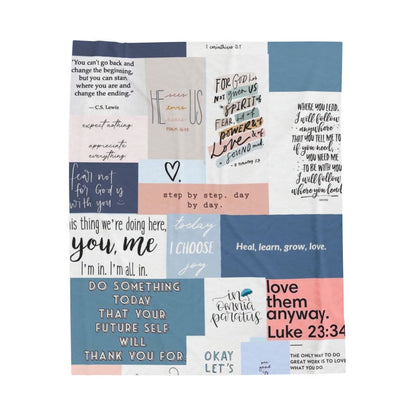 Inspirational Patchwork Velveteen Plush Blanket – Motivational Quotes (Luke 23:34)