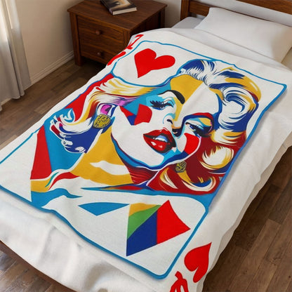 Queen of Hearts Pop Art Plush Blanket — Colorful Marilyn-Inspired Velveteen Throw