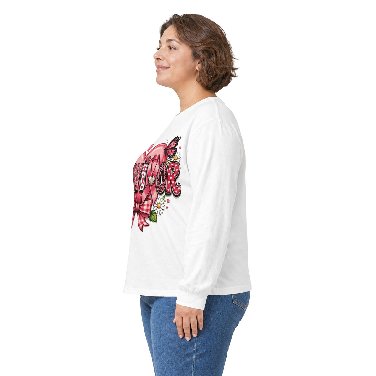 Survivor Floral Ribbon Long Sleeve Tee — Breast Cancer Awareness
