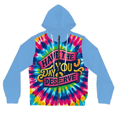 Colorful Full-Zip Hoodie - Tie-Dye Style, Inspirational Quote, Cozy Layering, Perfect Gift for Her, Everyday Wear, Festival Outfit