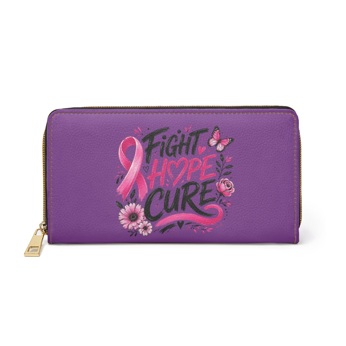 Zipper Wallet — "Fight Hope Cure" Pink Ribbon Breast Cancer Awareness Wallet