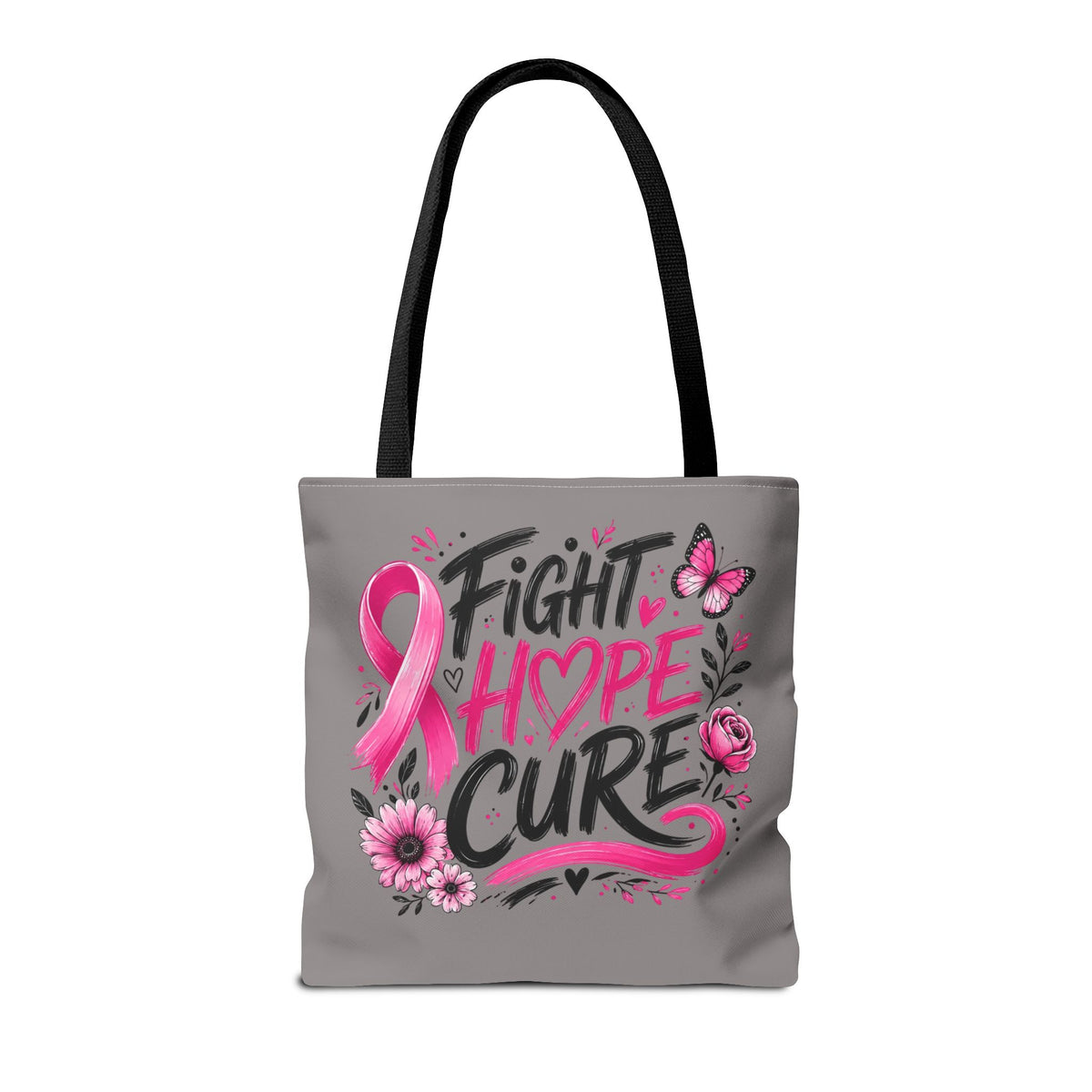 Breast Cancer Awareness Tote Bag — Fight Hope Cure Pink Ribbon Design