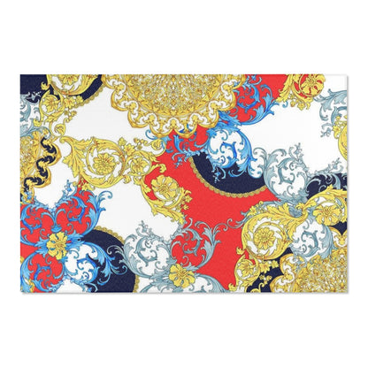 Baroque Scroll Area Rug — Red, Blue & Gold Ornate Accent Rug