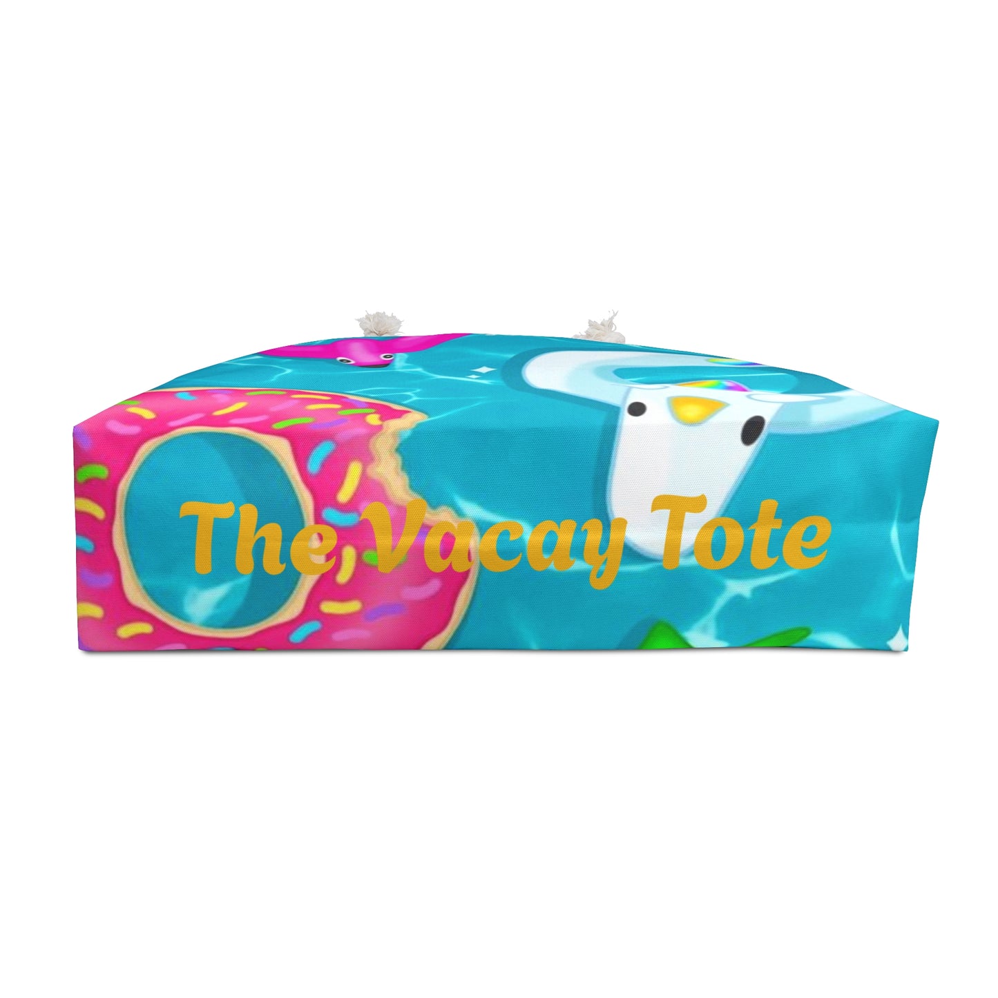 Colorful Summer Pool Party Vacay Tote Bag with Unicorn and Flamingo Design