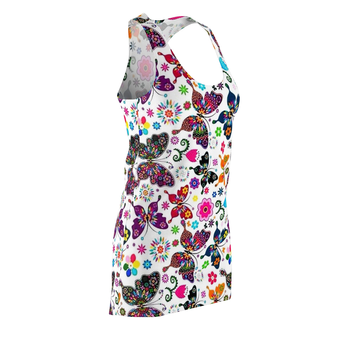 Butterfly Floral Racerback Dress — Colorful Boho All-Over Print