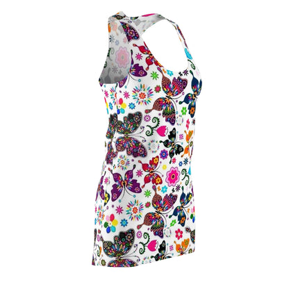 Butterfly Floral Racerback Dress — Colorful Boho All-Over Print