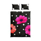 Floral Polka Dot Cotton Bed Set — Pink Gerbera Flowers on Black