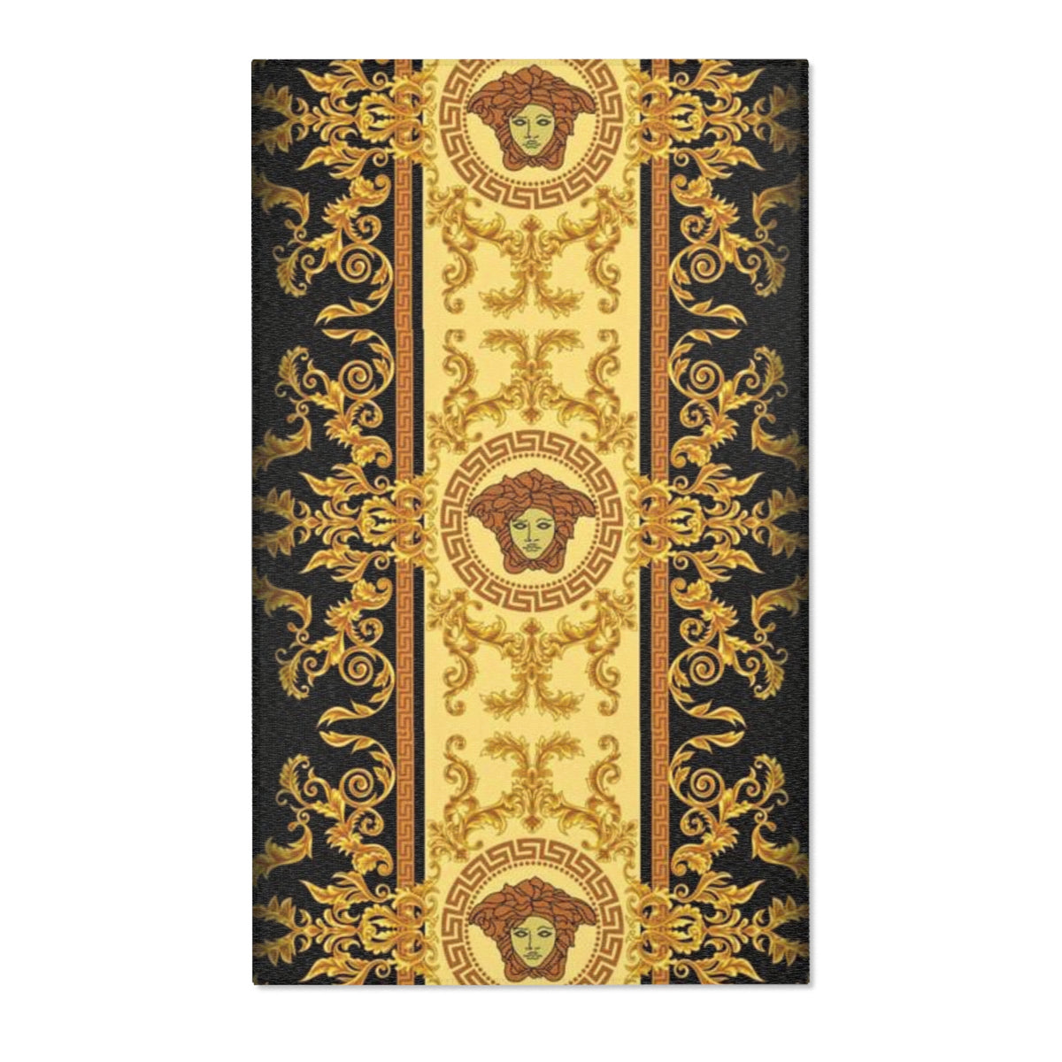 Baroque Medusa Area Rug — Ornate Gold & Black Decorative Floor Runner