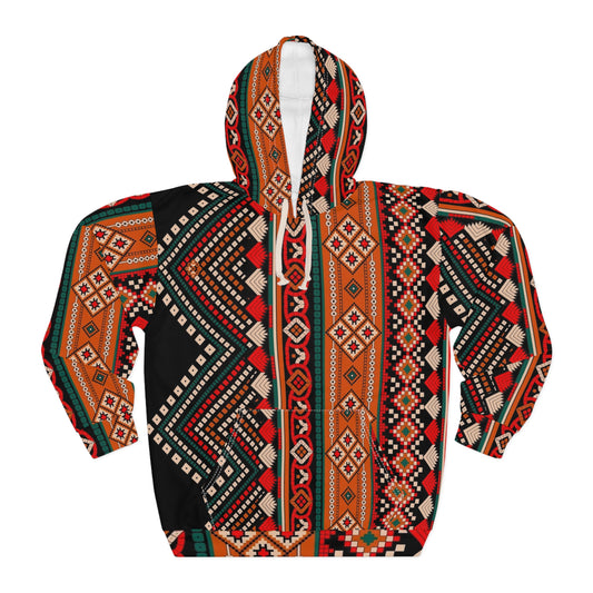 Aztec Tribal Pattern Hoodie – Rustic Orange All-Over Print