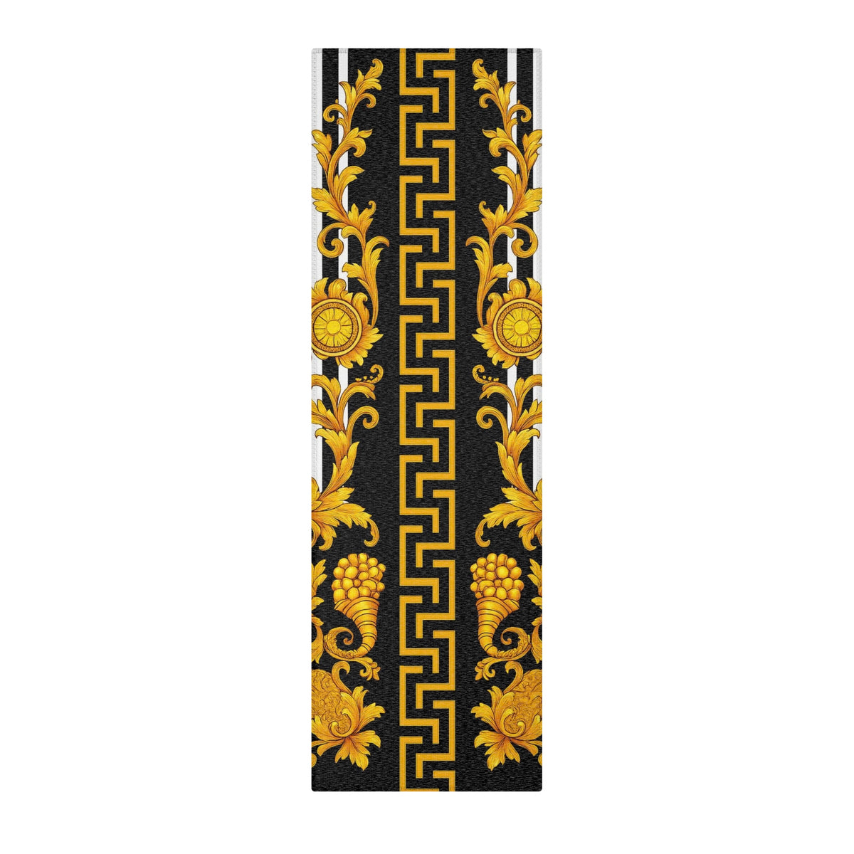Baroque Gold Scroll Area Rug — Black & White Striped Medallion Accent Rug