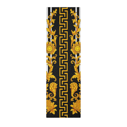 Baroque Gold Scroll Area Rug — Black & White Striped Medallion Accent Rug