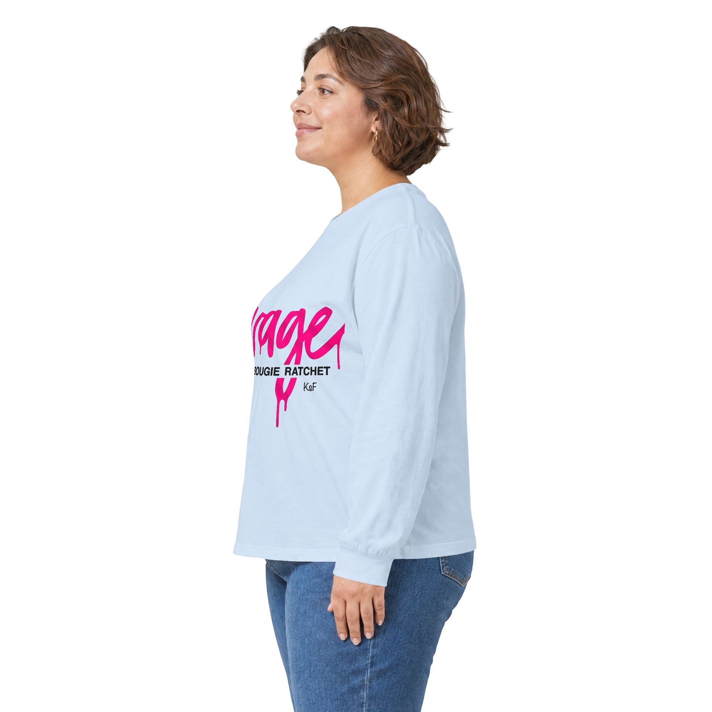 Long Sleeve Tee — "Savage: Classy Bougie Ratchet" Pink Script