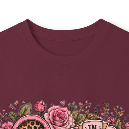 Breast Cancer Awareness Long Sleeve Tee — "In October We Wear Pink" Floral Ribbon