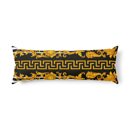 Baroque Gold Scroll Body Pillow — Black & Gold Decorative Bolster
