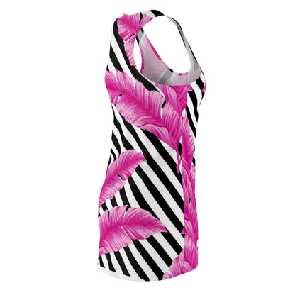 Pink Feather Stripe Racerback Dress - Tropical Floral AOP