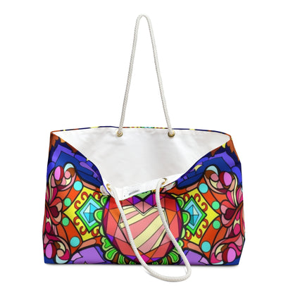 Vibrant Heart & Rose Weekender Bag - Colorful Travel Tote for Weekend Getaways, Festivals, and Gym