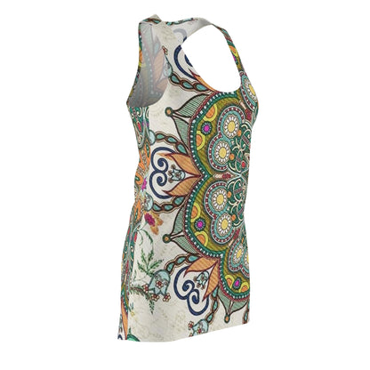 Boho Floral Mandala Racerback Dress – Vibrant All-Over Print