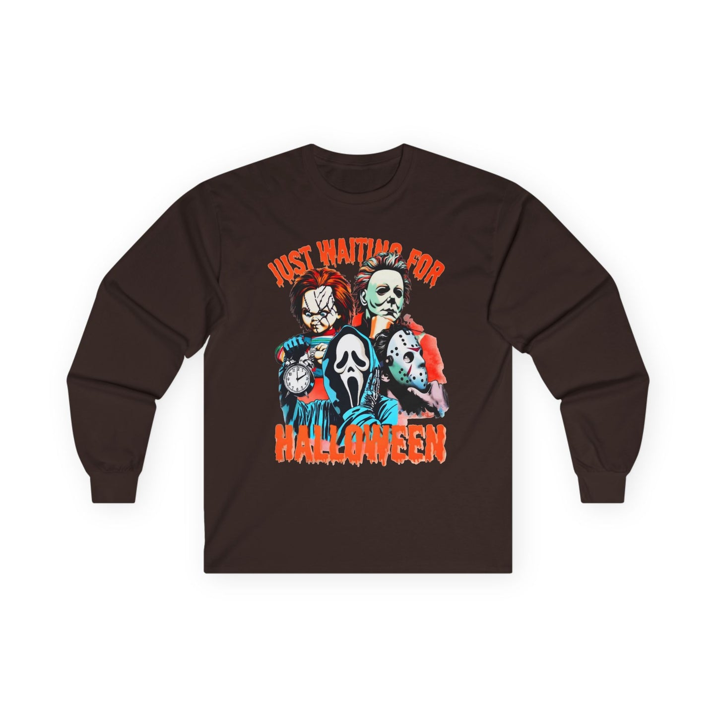 Halloween Horror Icons Long Sleeve Tee – "Just Waiting for Halloween"