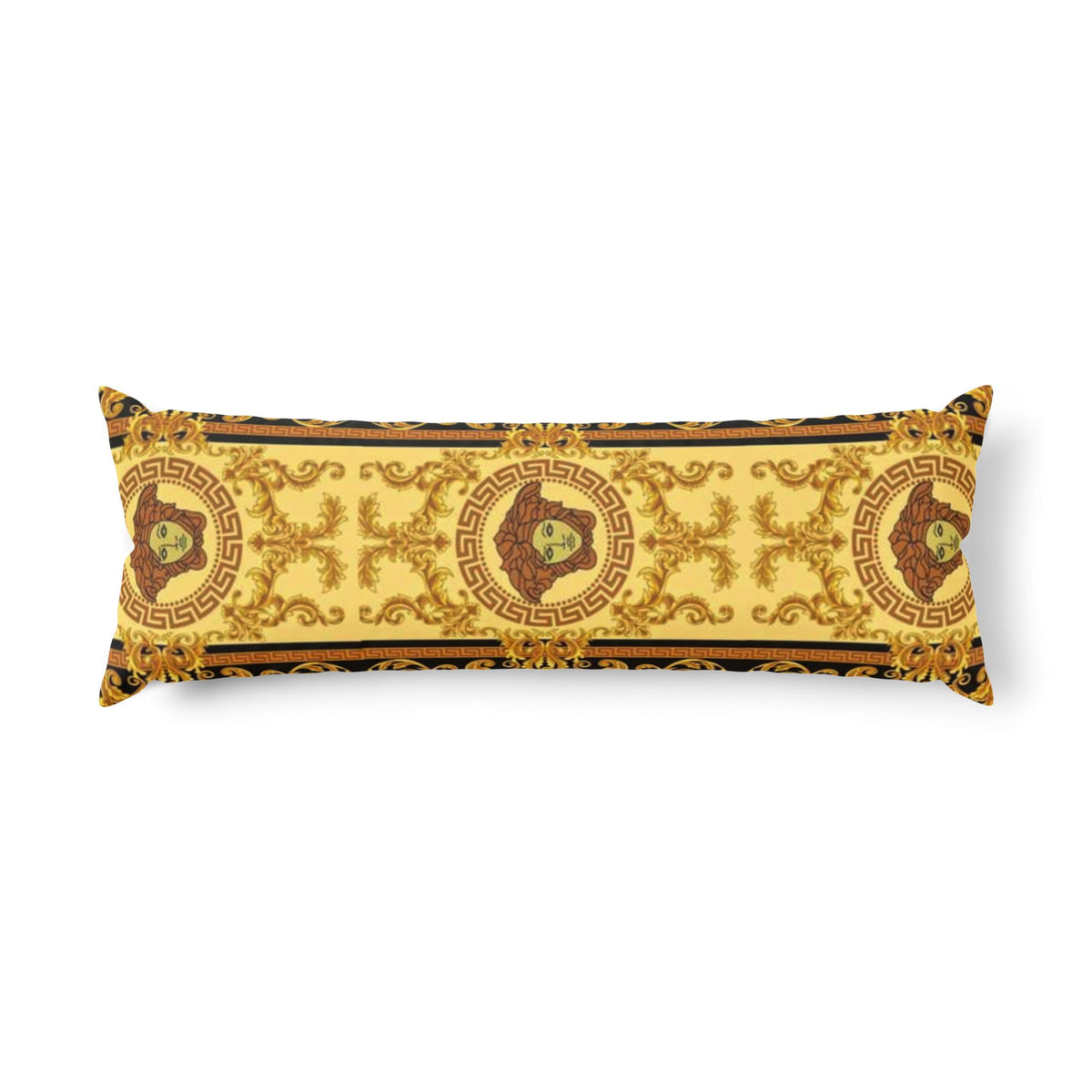 Baroque Lion Medallion Body Pillow — Gold Ornate Decorative Bolster
