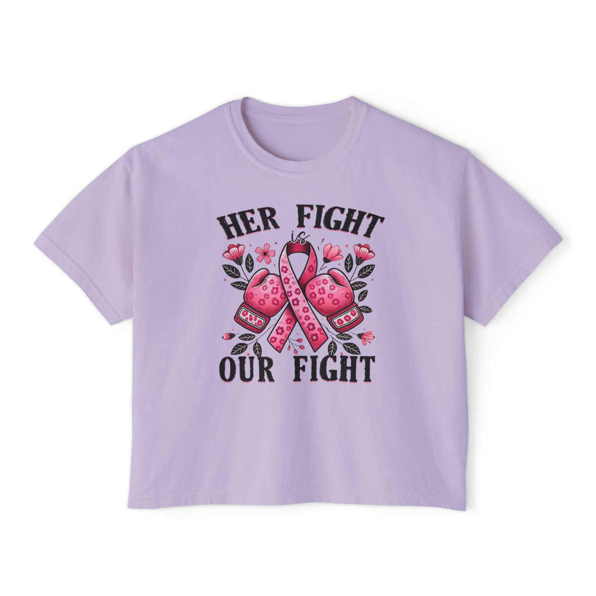 Breast Cancer Awareness Tee — "Her Fight, Our Fight" Women's Boxy Shirt