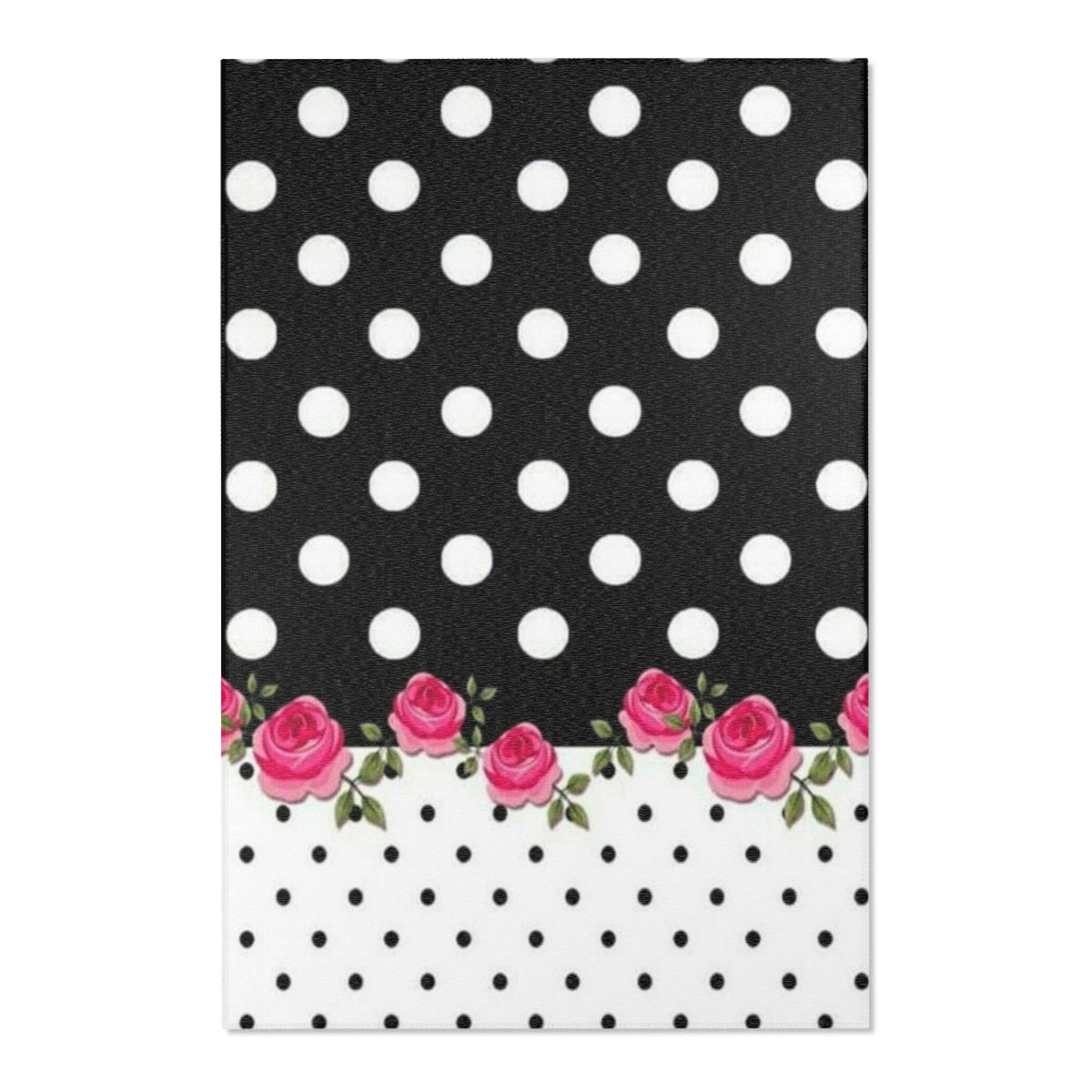 Polka Dot Rose Area Rug — Black & White Vintage Floral Accent Rug