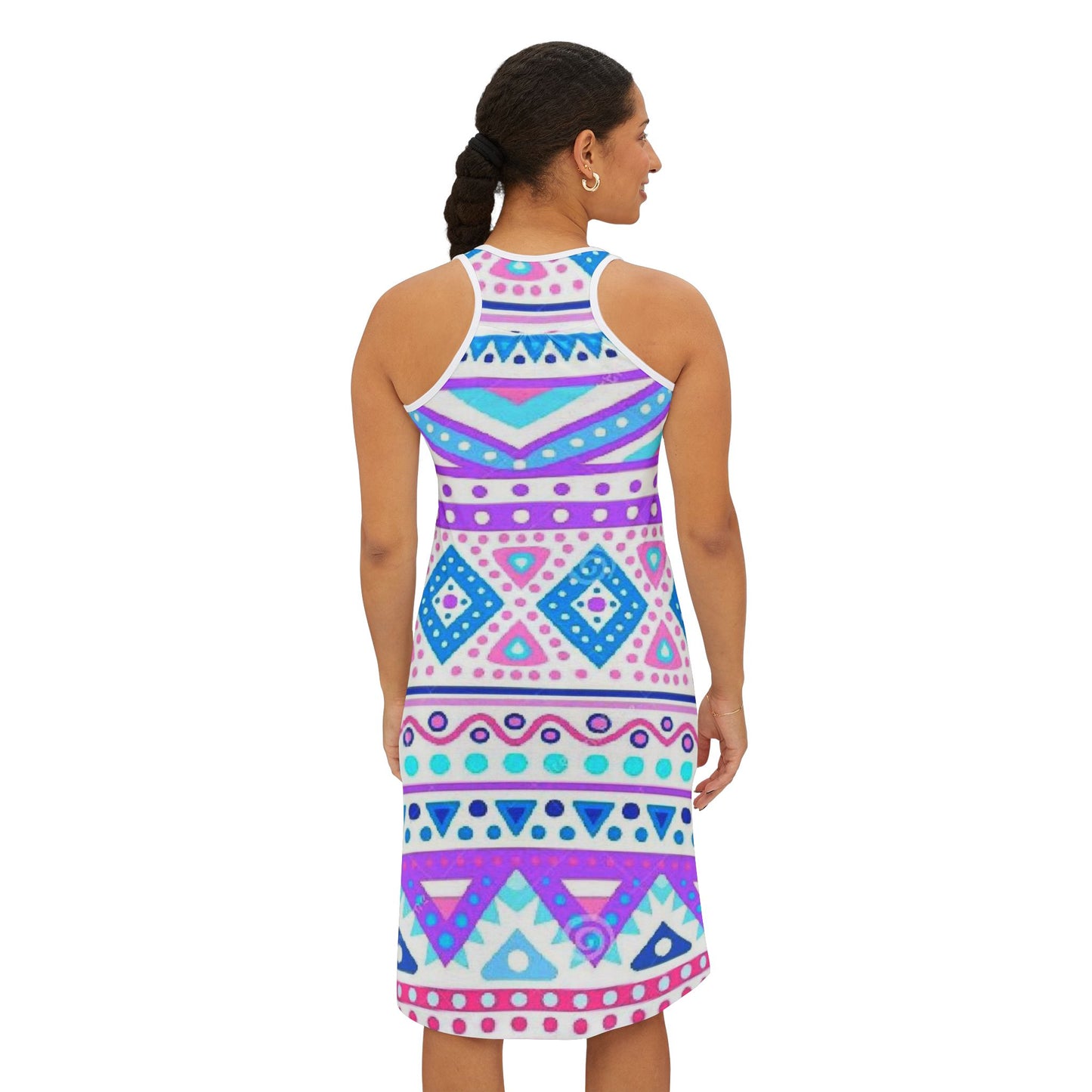 Vibrant Geometric Spring Tribal Print Women's Racerback Dress - Perfect for Summer Parties & Casual Outings