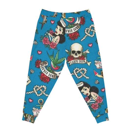 Tattoo Flash Joggers — Carpe Diem Skull & Sailor Girl All-Over Print