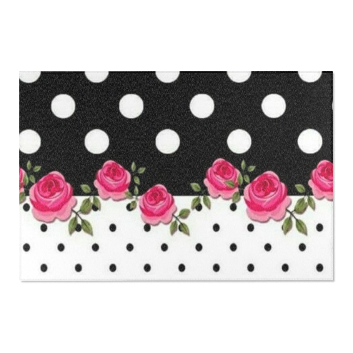 Polka Dot Rose Area Rug — Black & White Vintage Floral Accent Rug