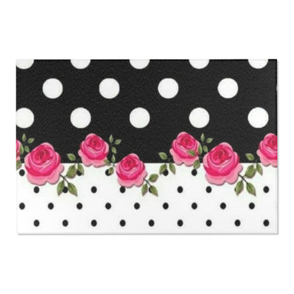 Polka Dot Rose Area Rug — Black & White Vintage Floral Accent Rug