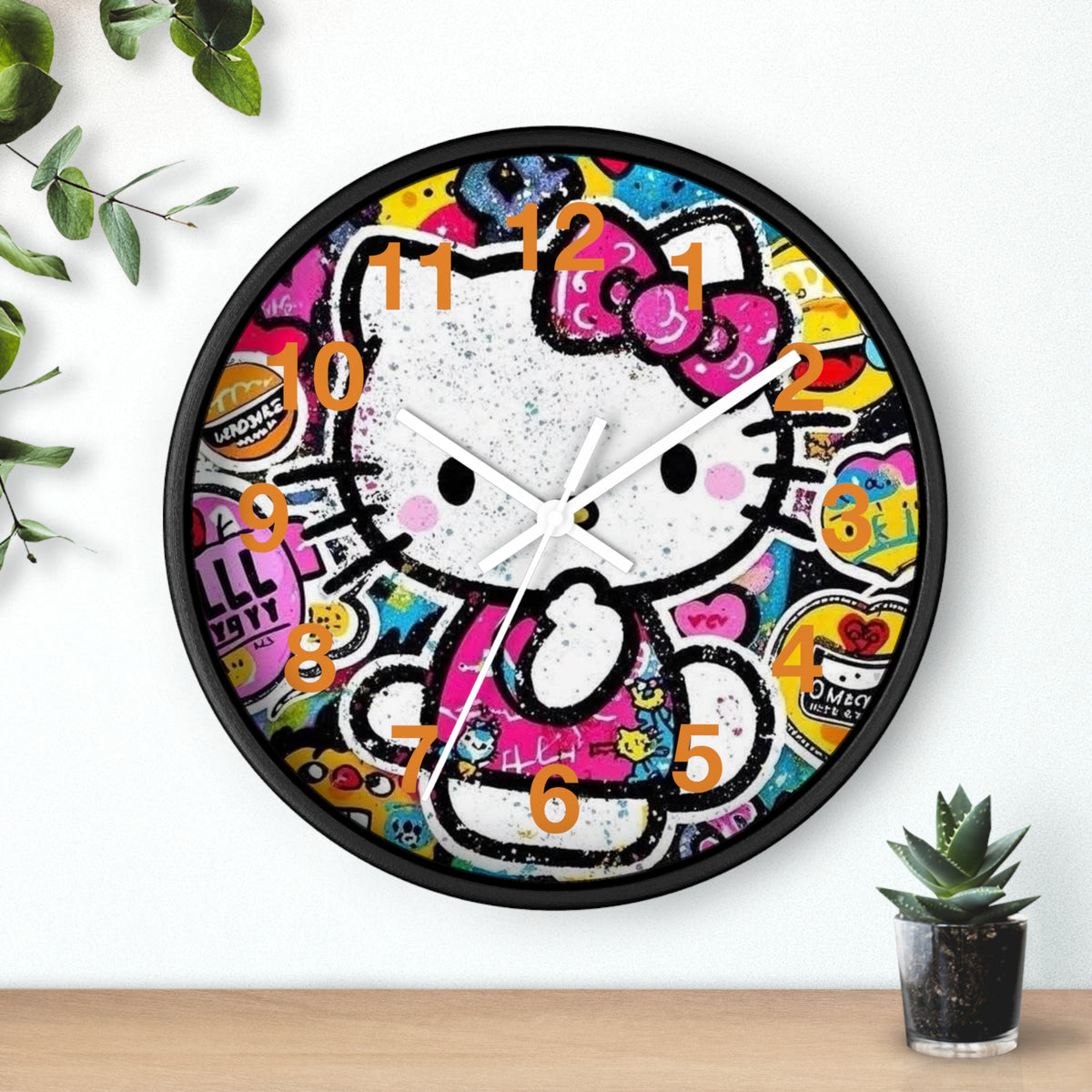 Hello Kitty Pop Art Wall Clock — Colorful Kawaii Sticker Collage Clock