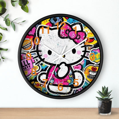 Hello Kitty Pop Art Wall Clock — Colorful Kawaii Sticker Collage Clock