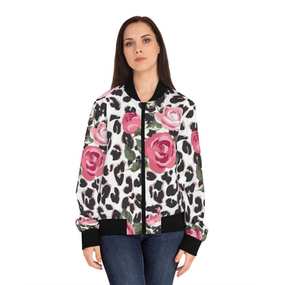 Chic Floral Leopard Bomber Jacket, Women’s Trendy Coat, Fashionable Outerwear, Perfect for Spring & Summer, Stylish Gift Idea