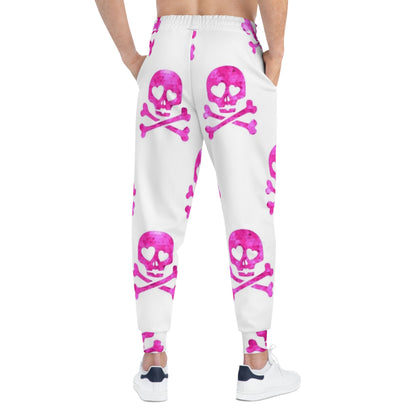 Pink Heart Skull Joggers — Women’s Athletic Sweatpants with Funky Skull & Crossbones Pattern