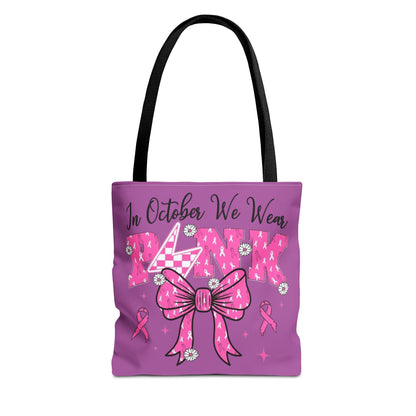 Breast Cancer Awareness Tote Bag — "In October We Wear Pink" Ribbon Design