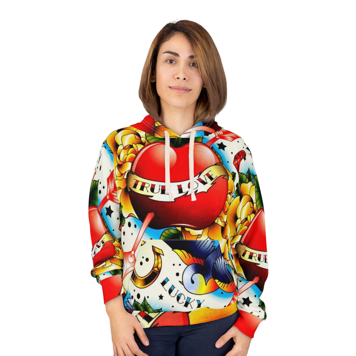 True Love Tattoo Heart Hoodie — All-Over-Print Vintage Tattoo Pullover