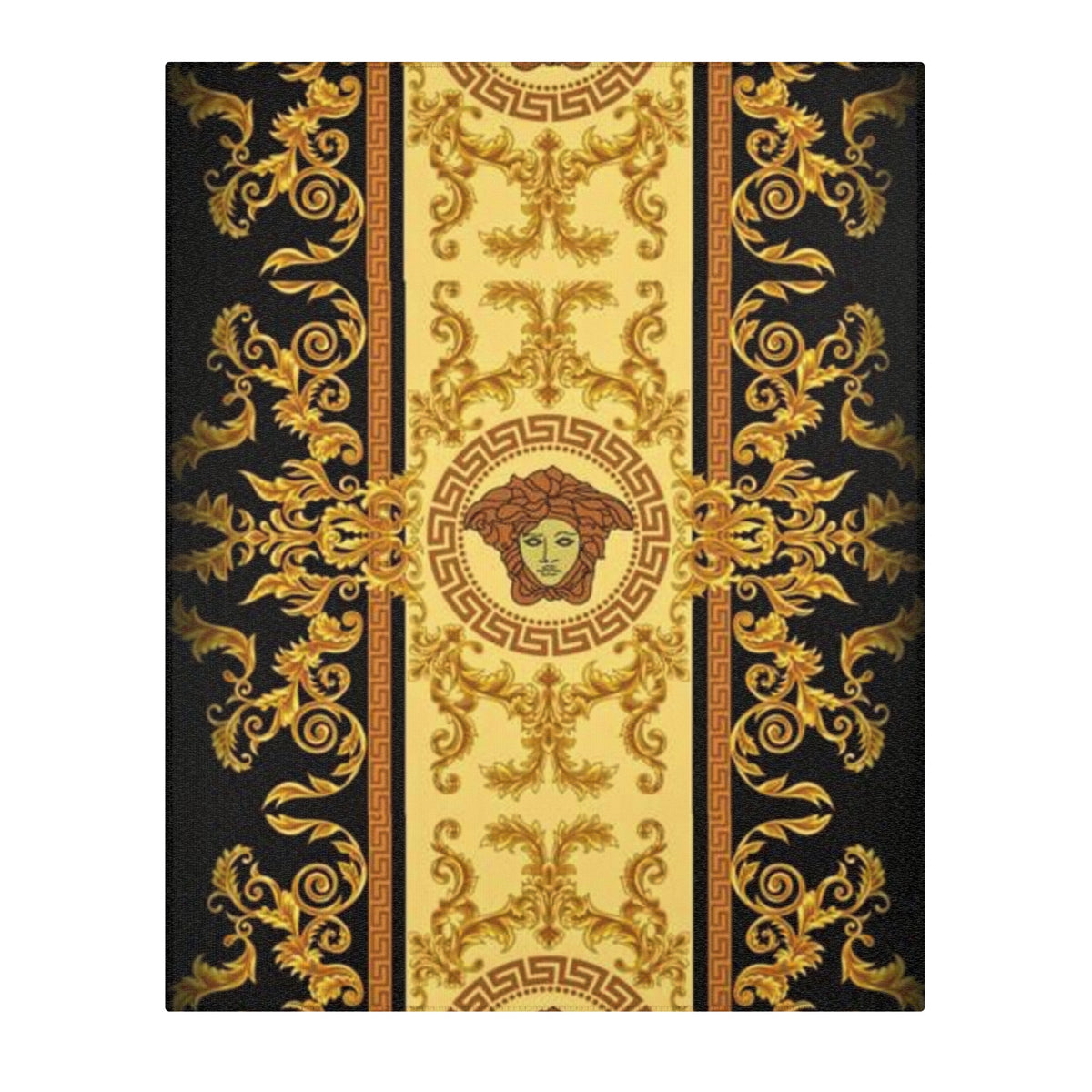 Baroque Medusa Area Rug — Ornate Gold & Black Decorative Floor Runner