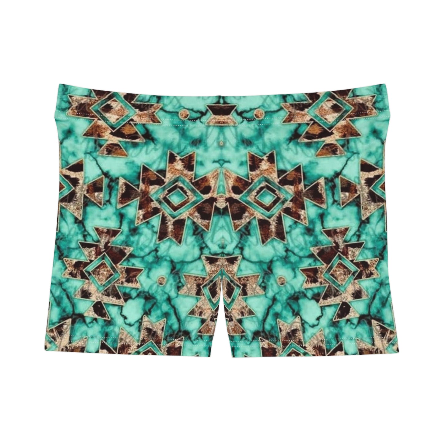 Turquoise Western Geometric Print Women's Shorts