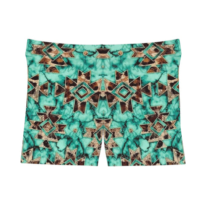 Turquoise Western Geometric Print Women's Shorts