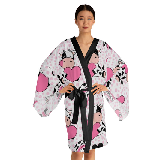 Cute Cow Print Long Sleeve Kimono Robe for Cozy Comfort